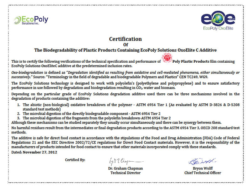EcoPoly certificate
